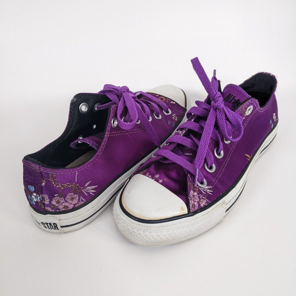 Converse All Star Low Tops Womens Purple Floral embroidery